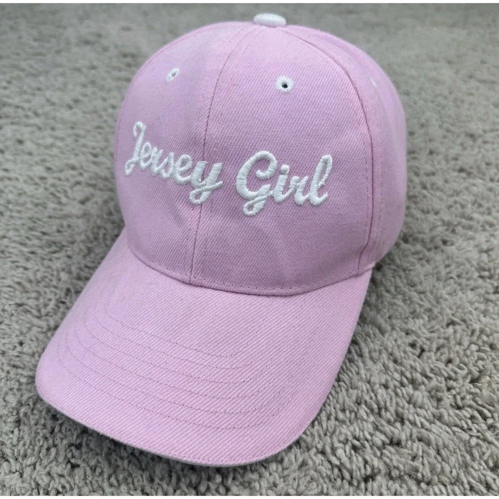 Jersey Girl Hat Womens Pink Embroidered Script Adjustable Strapback Baseball Cap